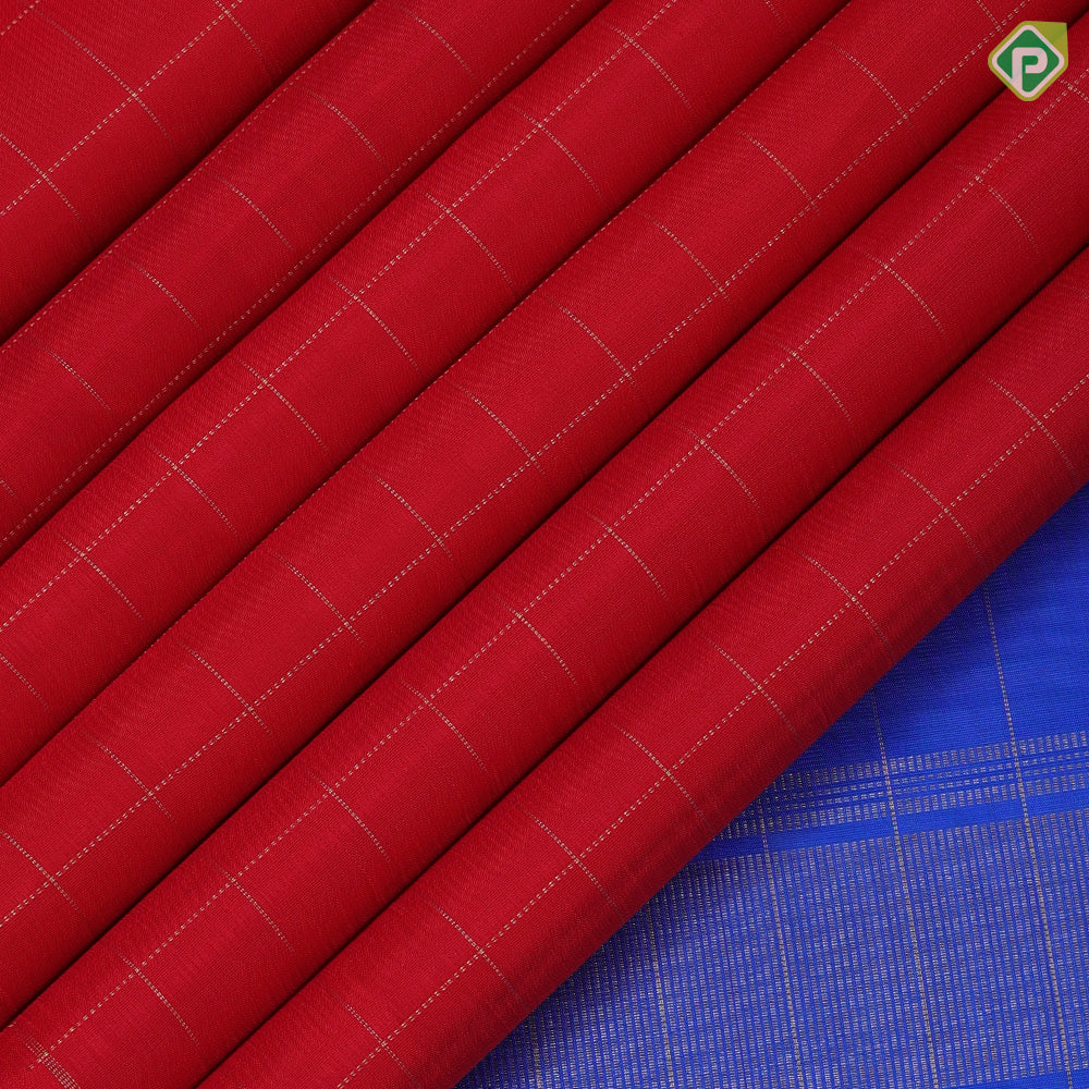 Tomato red gold zari vairaoosi checks kattam design borderless contemporary vintage silk saree