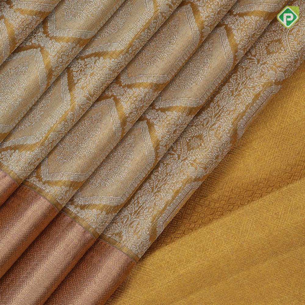 Gold Zari tissue silver zari grand floral design onion gold zari zig zag border grand tissue silk saree