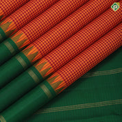 orange and red combo micro checks design forest green gold zari retta pett border gift silk saree