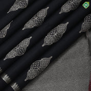 Black silver gold zari classis art symbol butta self silver gold zari rangoli divided plain border soft silk saree