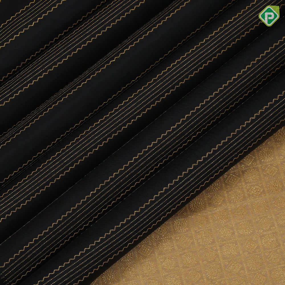 Luxury black gold zari zig zag stripes design borderless traditional silk saree