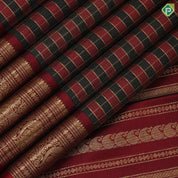 Black and maroon red gold zari kattam checks design maroon gold zari gaja yaali butta lines border traditional silk saree
