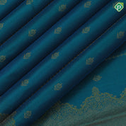 Peacock Blue Gold Zari Small Flower Motif Design Navy Blue Floral Border Edge Design Trendy Fancy Silk Saree