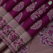 Magenta Gold Silver Zari Flower Manga Design Self Colour Floral Border Design Trendy Silk Saree