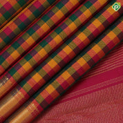Paalum pazhamum kattam multi color checks design self gold zari micro zig zag border traditional silk saree