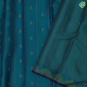 Peacock Blue Gold Zari Small Flower Motif Design Navy Blue Floral Border Edge Design Trendy Fancy Silk Saree