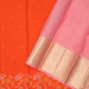 Fanta Orange silver gold zari star butta floral creeper padded pink silver gold zari zig zag border bridal silk saree