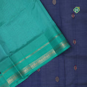 Indigo blue with zari butta meena work rama green gold zari border kuppadam silk cotton saree