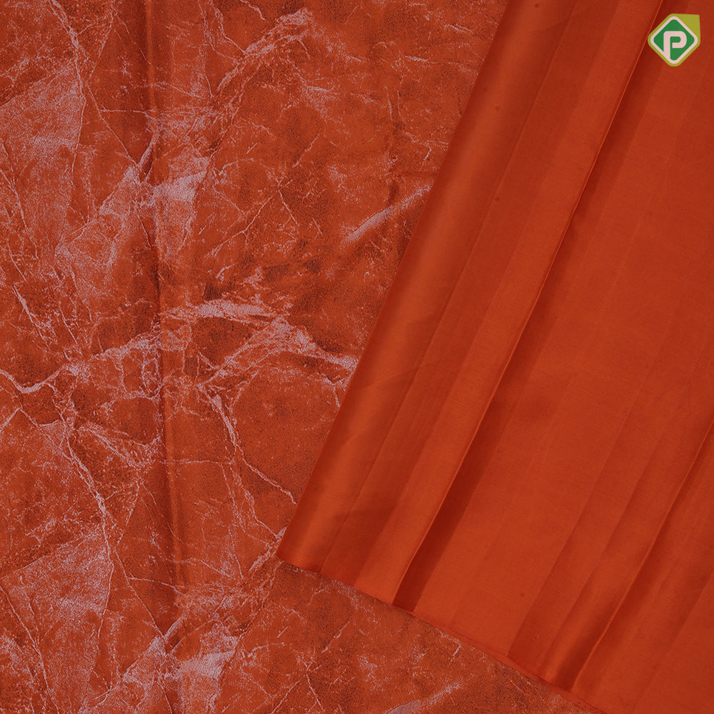 Brick orange base creamy Marble design body borderless trendy designer pure silk saree