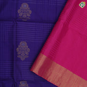 Purple blue gold zari flower bunch design contrast pallu and gold zari border soft silk saree