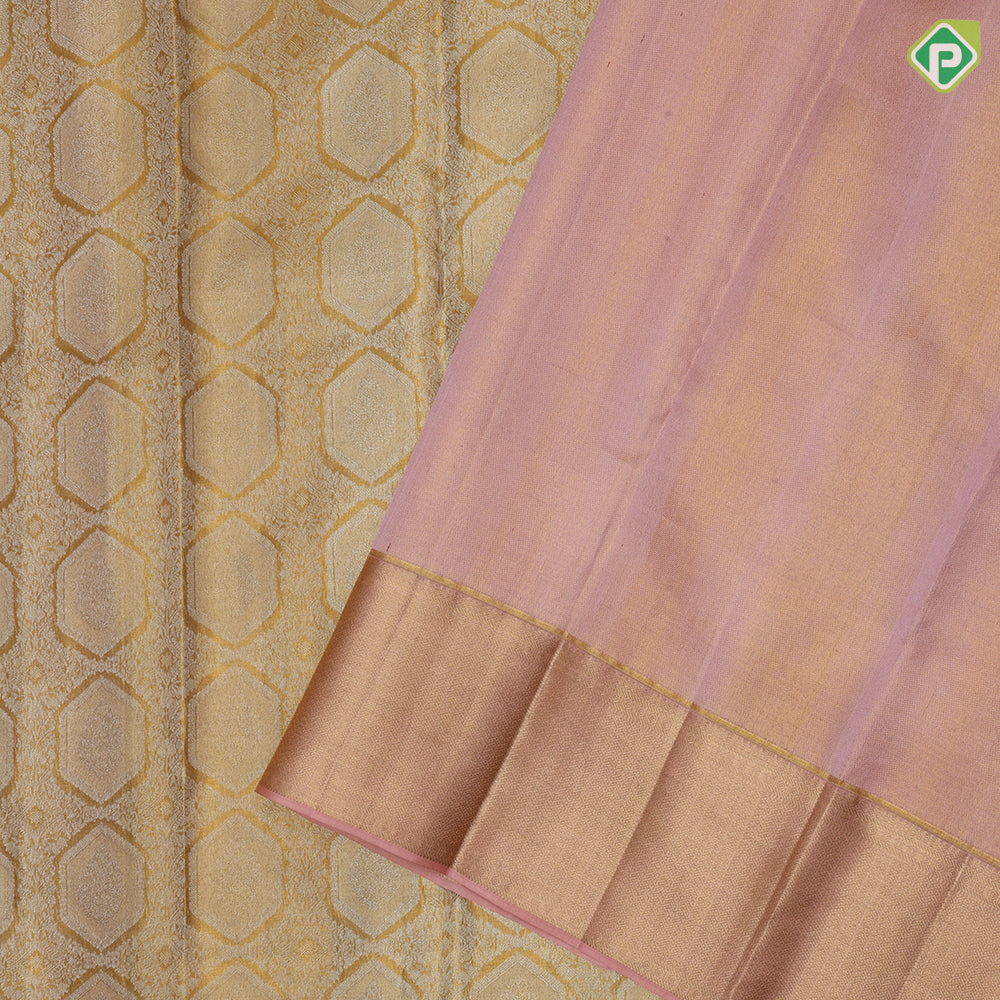 Gold Zari tissue silver zari grand floral design onion gold zari zig zag border grand tissue silk saree