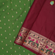 Forest green gold zari small leaf butta design marron red gold zari multi color pythoni style border gift silk saree
