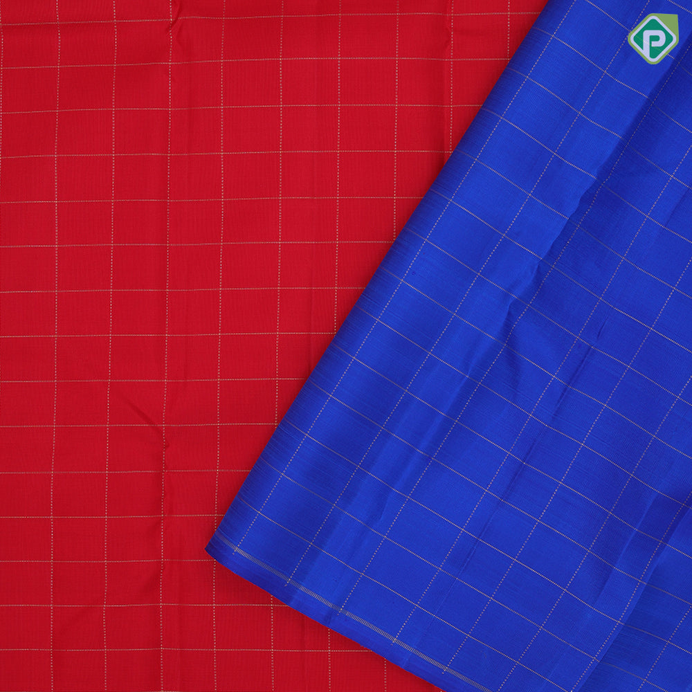 Tomato red gold zari vairaoosi checks kattam design borderless contemporary vintage silk saree