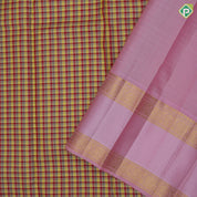 Tri color with gold zari micro checks design pale pink gold zari mango butta retta pattai border traditional silk saree