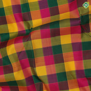 Multi colour gold zari checks design self gold zari bavanji border paalum pazhamun kattam silk saree