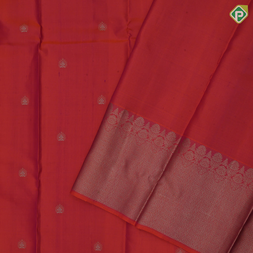 Pinkish Orange thread fancy butta design self thread work border traditional silk saree