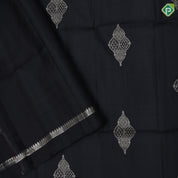 Black silver gold zari classis art symbol butta self silver gold zari rangoli divided plain border soft silk saree