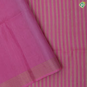 Pink with cream stripes designs self gold zari lines border grand floral pallu linen soft silk saree