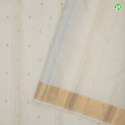 Milk white gold zari flower and coin butta design self gold zari bavanji border traditional silk saree
