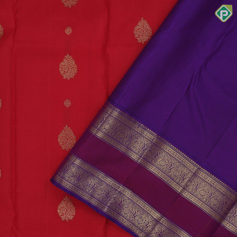 Chilly red gold zari thilagam rudraksham butta design purple and blue silver gold zari rettapett border navratri special silk saree
