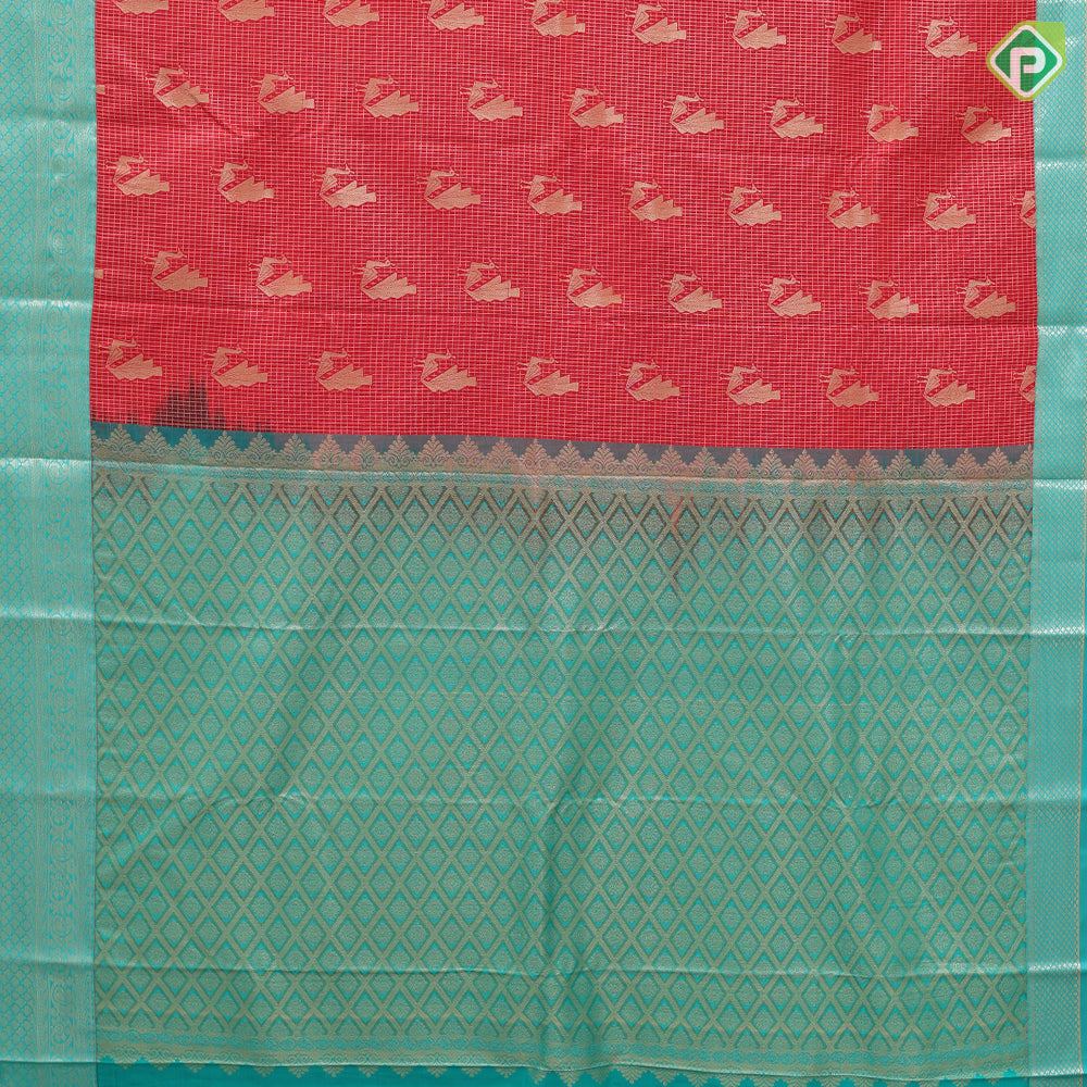 tomato red gold zari fancy peacock butta design rexona green silver gold zari mango border art silk saree