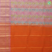Pewter pink base multi color silver gold zari animals butta light pink gold zari diamond border pattu paavadai
