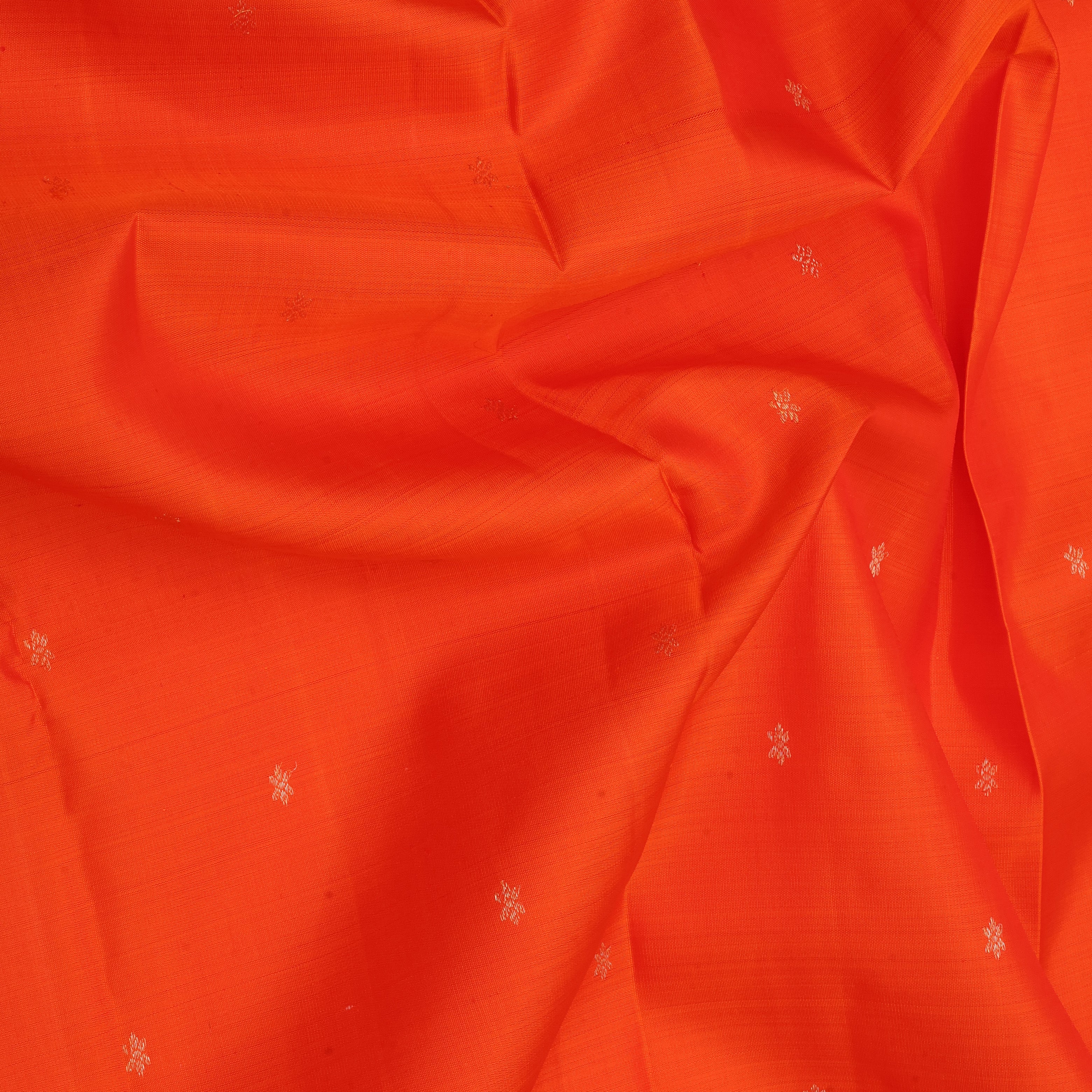 Fanta Orange silver gold zari star butta floral creeper padded pink silver gold zari zig zag border bridal silk saree