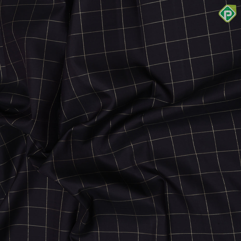 Black Colour Gold Zari Checked Design Border Less Luxury Black Silk Saree