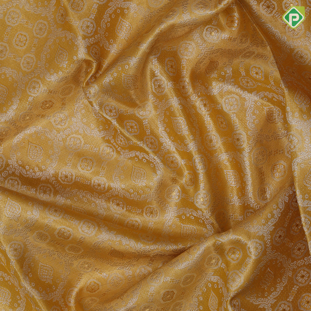 Mustard Yellow Gold Zari Flower Floral Design Chilly Red Colour Mayilkan Flower Border Design Wedding Silk Saree