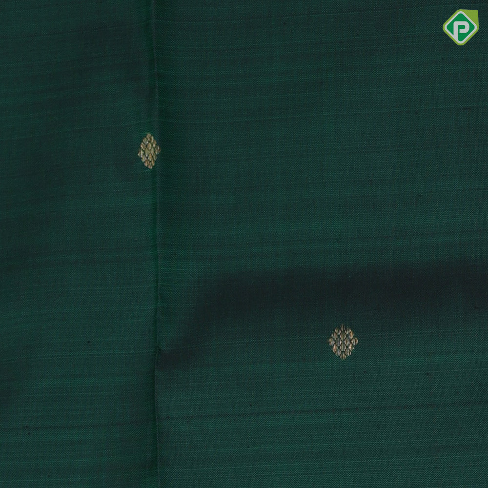 bottle green gold zari coin butta design peach gold zari and thread designed lines border traditional silk saree
