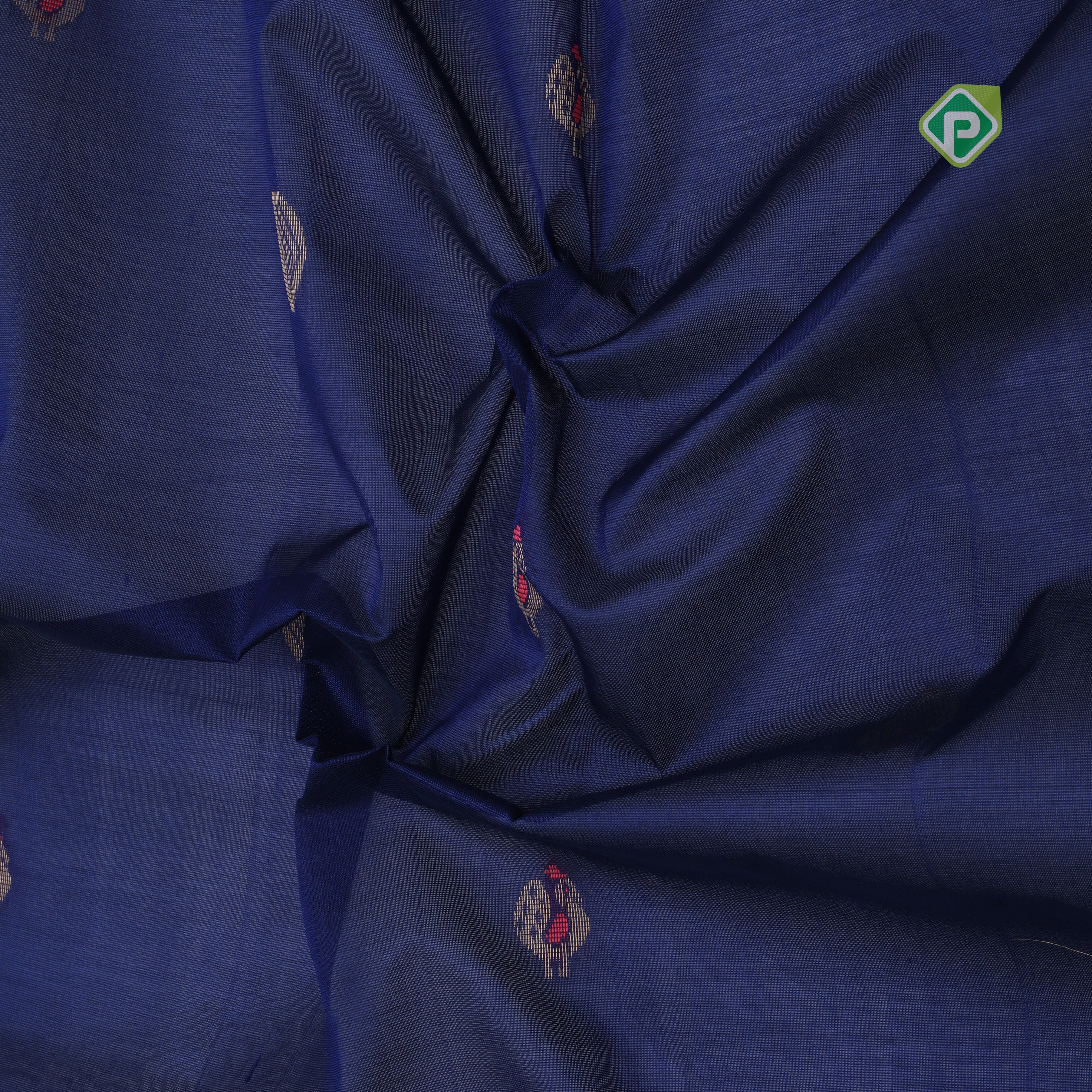 Indigo blue with zari butta meena work rama green gold zari border kuppadam silk cotton saree