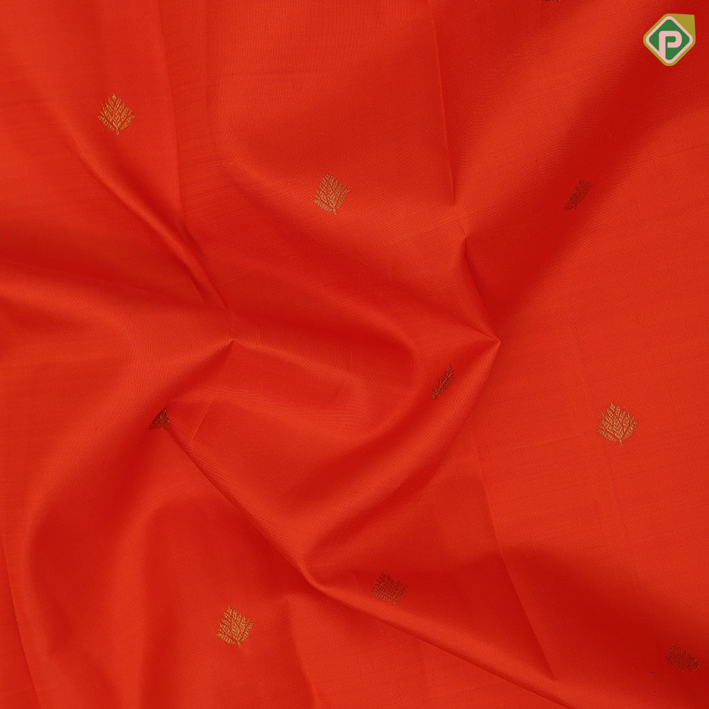 Fanta orange gold zari fancy leaf butta design cream white with gold zari pink butta and thread lines border vintage silk saree