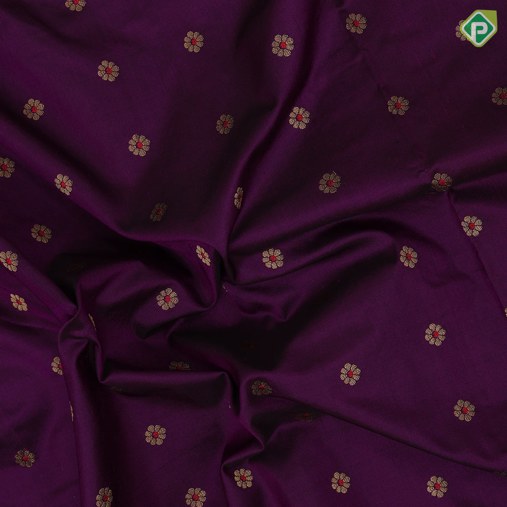 Purple gold zari flowers butta design onion pink gold zari paithani work border and pallu design banaras style silk saree