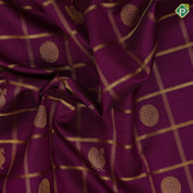 Magenta purple gold zari checks window panel butta design self gold zari peacock butta lines mid gap border traditional silk saree