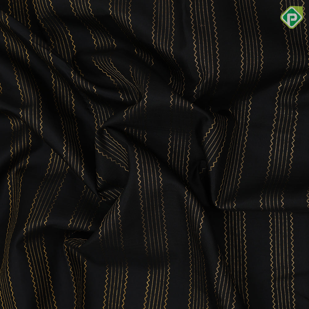 Luxury black gold zari zig zag stripes design borderless traditional silk saree