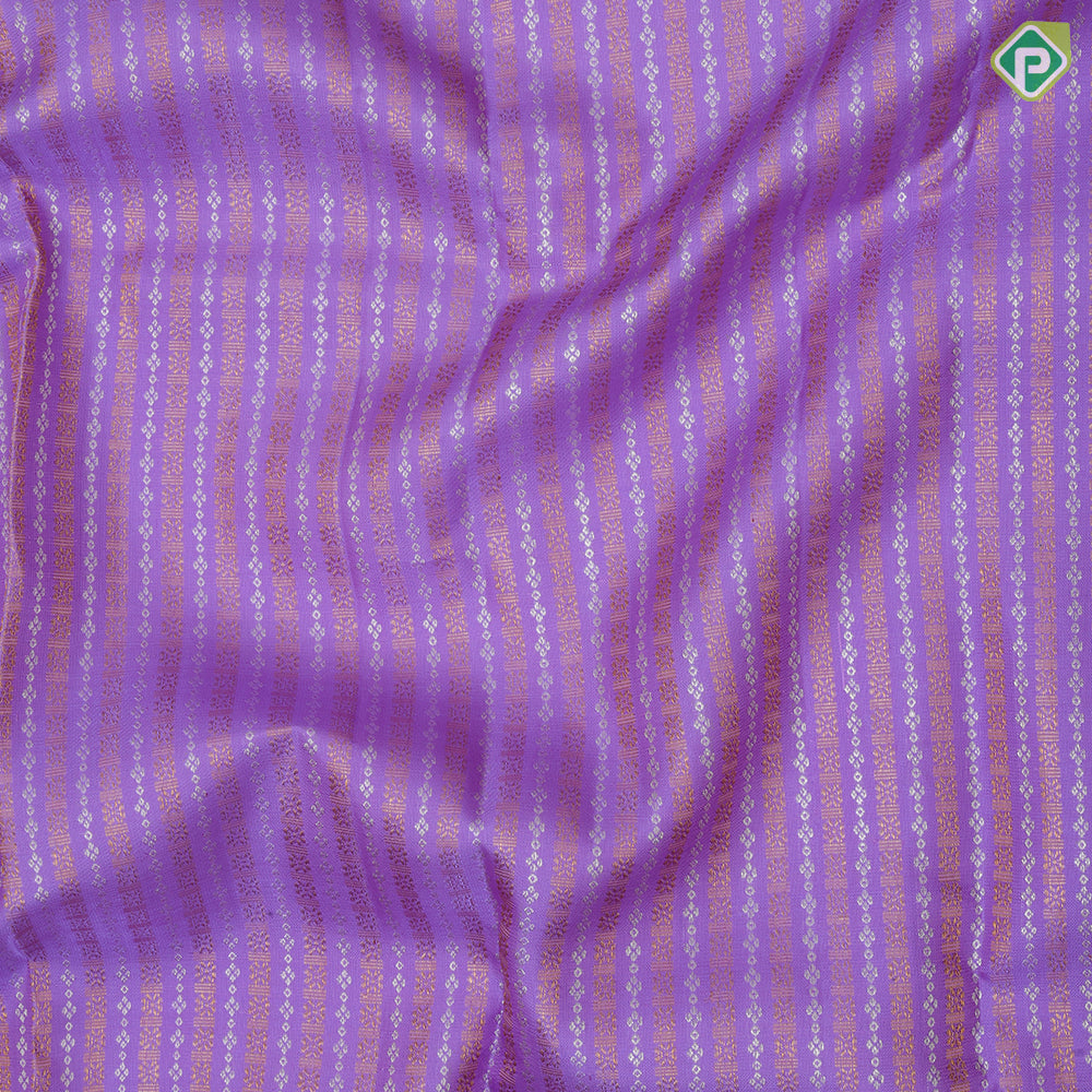 Dark lavender silver and copper zari self designed stripes maroon red gold zari thread work border traditional silk saree