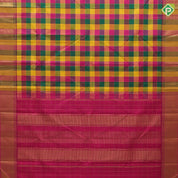 Multi colour gold zari checks design self gold zari bavanji border paalum pazhamun kattam silk saree