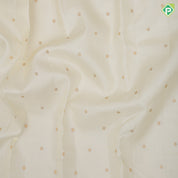 Milk white gold zari flower and coin butta design self gold zari bavanji border traditional silk saree