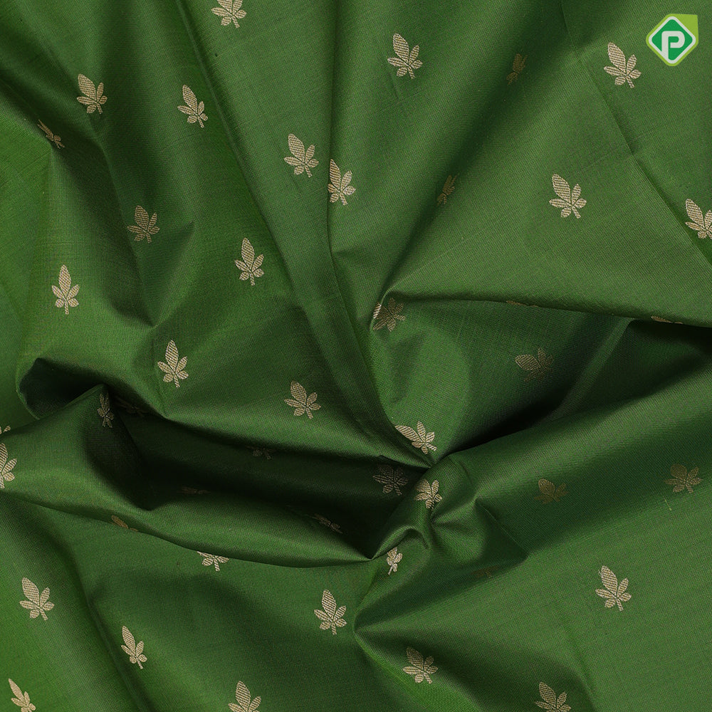 Forest green gold zari small leaf butta design marron red gold zari multi color pythoni style border gift silk saree