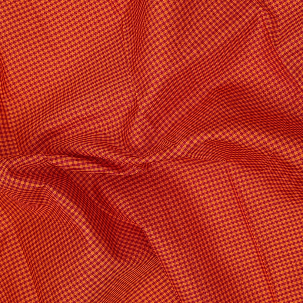 orange and red combo micro checks design forest green gold zari retta pett border gift silk saree