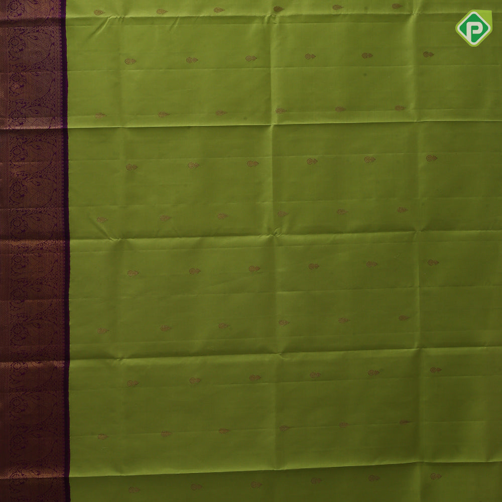 Apple green gold zari designed thilagam butta purple gold zari elephant butta border pattu paavadai lehanka