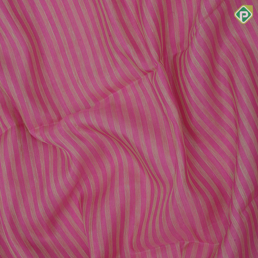Pink with cream stripes designs self gold zari lines border grand floral pallu linen soft silk saree