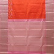 Fanta Orange silver gold zari star butta floral creeper padded pink silver gold zari zig zag border bridal silk saree