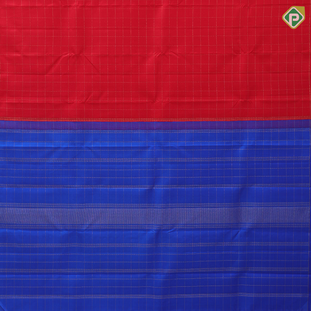 Tomato red gold zari vairaoosi checks kattam design borderless contemporary vintage silk saree