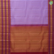 Dark lavender silver and copper zari self designed stripes maroon red gold zari thread work border traditional silk saree
