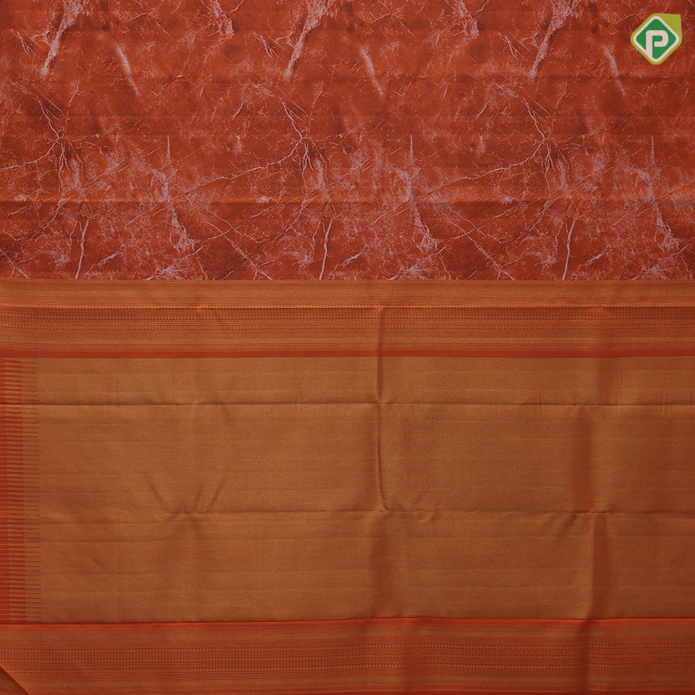 Brick orange base creamy Marble design body borderless trendy designer pure silk saree