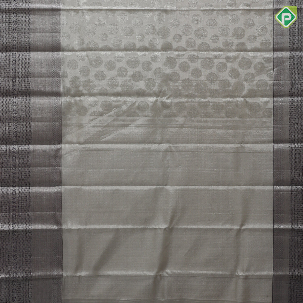 Silver zari by zari round self weaved round design violet silver zari diamond border tissue silk saree