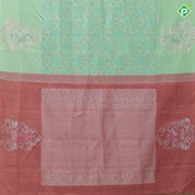 Pista green multi color thread fancy flower pot design self multi color zari peacock fancy butta border trendy designer silk saree