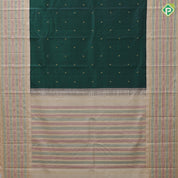 bottle green gold zari coin butta design peach gold zari and thread designed lines border traditional silk saree