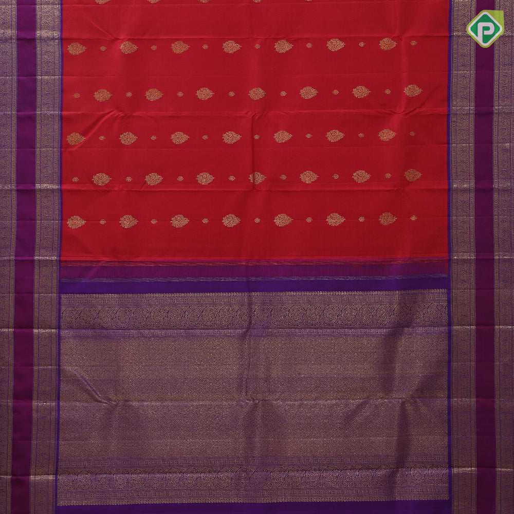 Chilly red gold zari thilagam rudraksham butta design purple and blue silver gold zari rettapett border navratri special silk saree